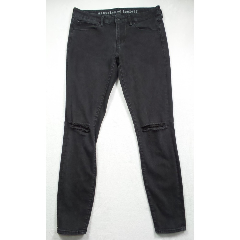 Articles Of Society Jeans Womens Size 29 Black Denim Mid Rise Distressed Stretch